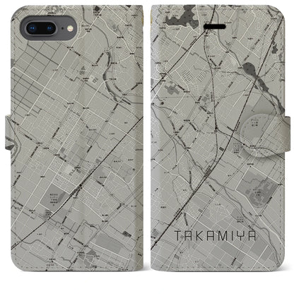 【高宮（滋賀県）】地図柄iPhoneケース（手帳タイプ）モノトーン・iPhone 8Plus /7Plus / 6sPlus / 6Plus 用
