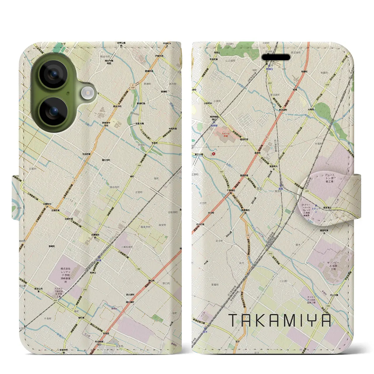 【高宮（滋賀県）】地図柄iPhoneケース（手帳タイプ）