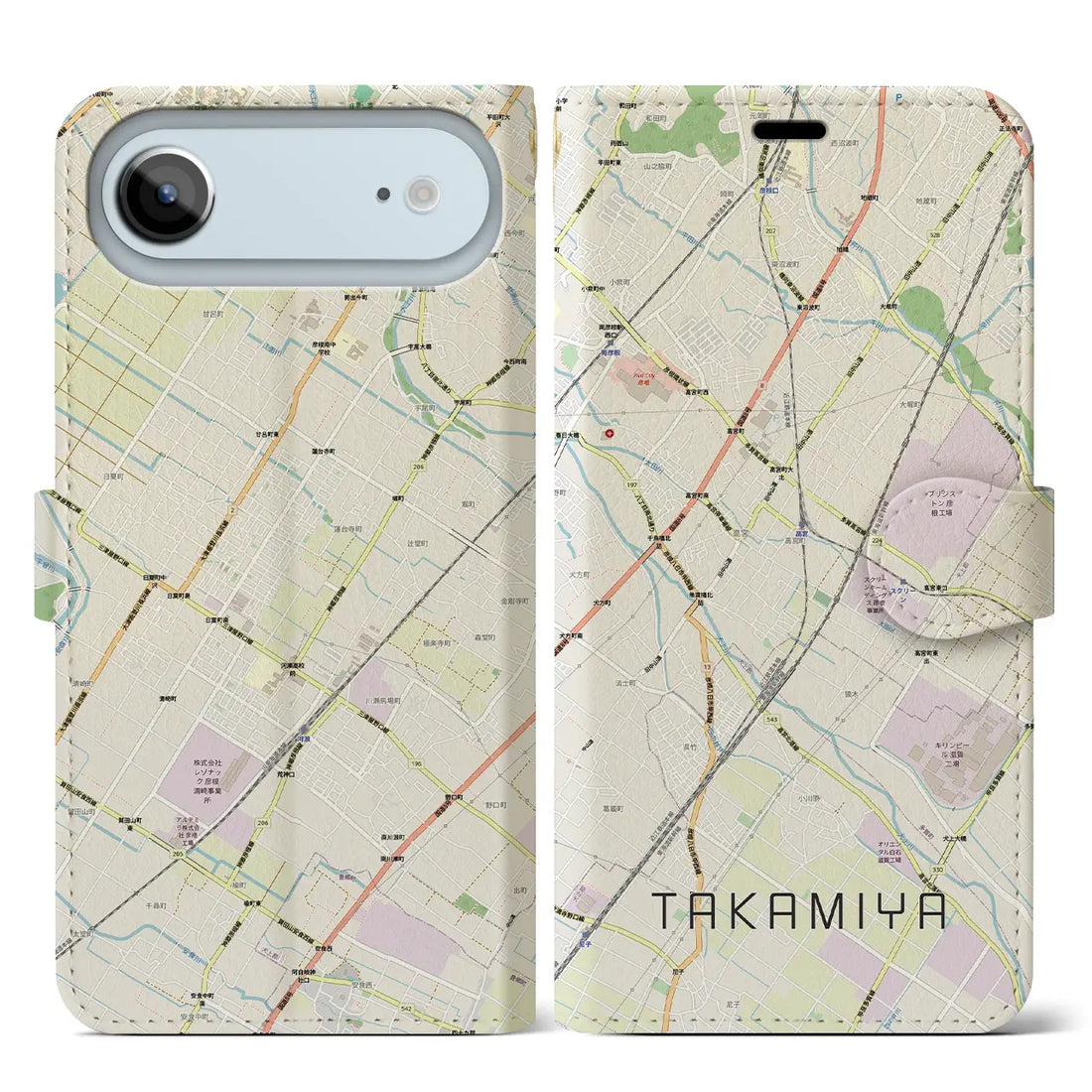 【高宮(滋賀県)】地図柄iPhoneケース(手帳タイプ)ナチュラル・iPhone 17 Pro Max 用