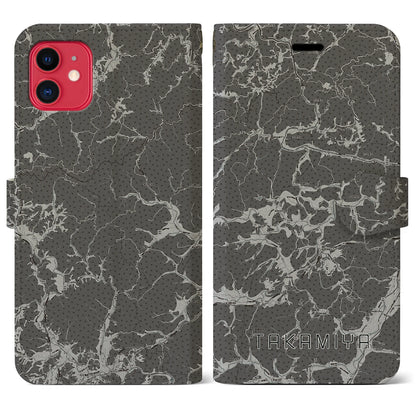 【高宮（広島県）】地図柄iPhoneケース（手帳タイプ）モノトーン・iPhone 11 用