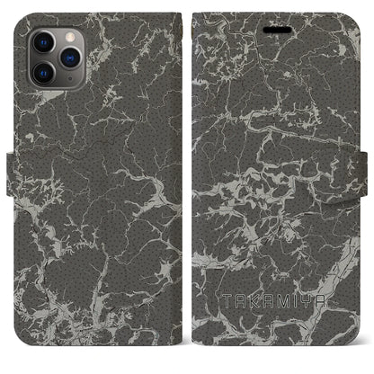 【高宮（広島県）】地図柄iPhoneケース（手帳タイプ）モノトーン・iPhone 11 Pro Max 用