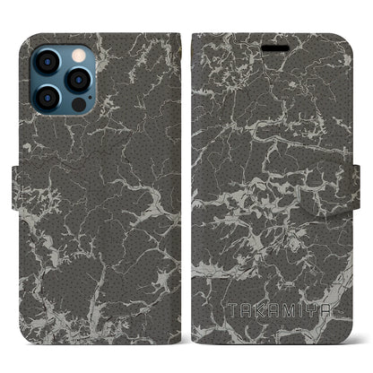 【高宮（広島県）】地図柄iPhoneケース（手帳タイプ）モノトーン・iPhone 12 / 12 Pro 用