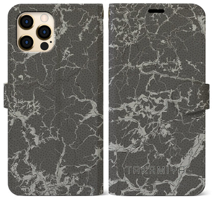 【高宮（広島県）】地図柄iPhoneケース（手帳タイプ）モノトーン・iPhone 12 Pro Max 用