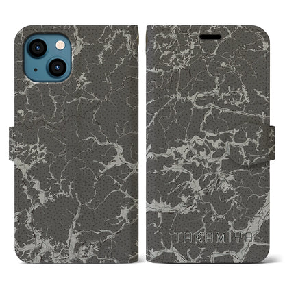 【高宮（広島県）】地図柄iPhoneケース（手帳タイプ）モノトーン・iPhone 13 用