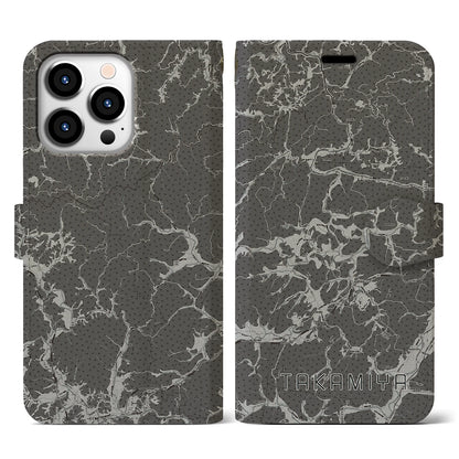 【高宮（広島県）】地図柄iPhoneケース（手帳タイプ）モノトーン・iPhone 13 Pro 用