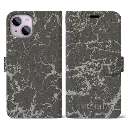 【高宮（広島県）】地図柄iPhoneケース（手帳タイプ）モノトーン・iPhone 14 用