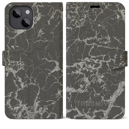 【高宮（広島県）】地図柄iPhoneケース（手帳タイプ）モノトーン・iPhone 14 Plus 用