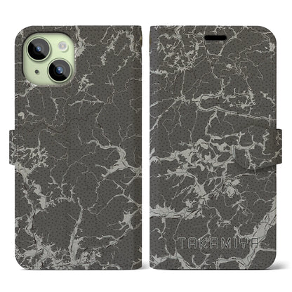 【高宮（広島県）】地図柄iPhoneケース（手帳タイプ）モノトーン・iPhone 15 用