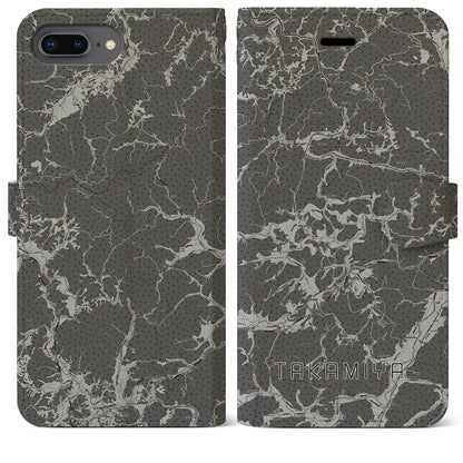 【高宮（広島県）】地図柄iPhoneケース（手帳タイプ）モノトーン・iPhone 8Plus /7Plus / 6sPlus / 6Plus 用