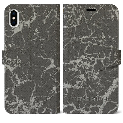 【高宮（広島県）】地図柄iPhoneケース（手帳タイプ）モノトーン・iPhone XS Max 用