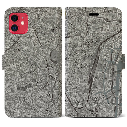 【高輪ゲートウェイ（東京都）】地図柄iPhoneケース（手帳タイプ）モノトーン・iPhone 11 用