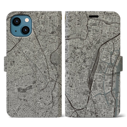 【高輪ゲートウェイ（東京都）】地図柄iPhoneケース（手帳タイプ）モノトーン・iPhone 13 用