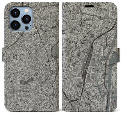 【高輪ゲートウェイ（東京都）】地図柄iPhoneケース（手帳タイプ）モノトーン・iPhone 13 Pro Max 用