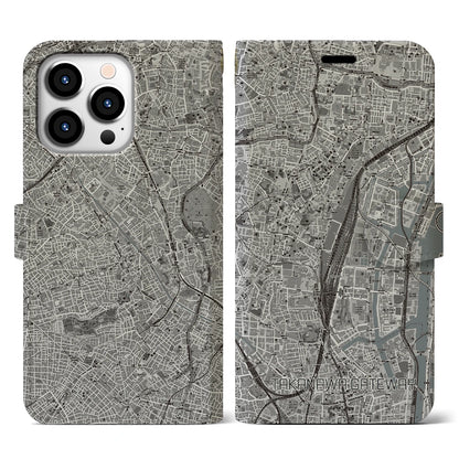 【高輪ゲートウェイ（東京都）】地図柄iPhoneケース（手帳タイプ）モノトーン・iPhone 13 Pro 用