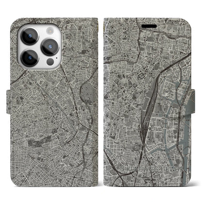 【高輪ゲートウェイ（東京都）】地図柄iPhoneケース（手帳タイプ）モノトーン・iPhone 14 Pro 用