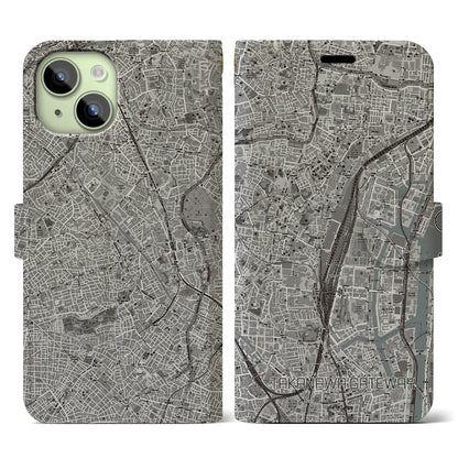 【高輪ゲートウェイ（東京都）】地図柄iPhoneケース（手帳タイプ）モノトーン・iPhone 15 用