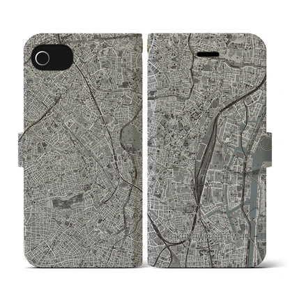 【高輪ゲートウェイ（東京都）】地図柄iPhoneケース（手帳タイプ）モノトーン・iPhone SE（第3 / 第2世代） / 8 / 7 / 6s / 6 用