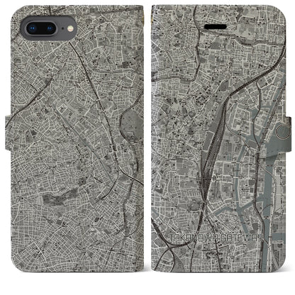 【高輪ゲートウェイ（東京都）】地図柄iPhoneケース（手帳タイプ）モノトーン・iPhone 8Plus /7Plus / 6sPlus / 6Plus 用