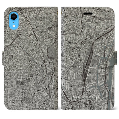 【高輪ゲートウェイ（東京都）】地図柄iPhoneケース（手帳タイプ）モノトーン・iPhone XR 用