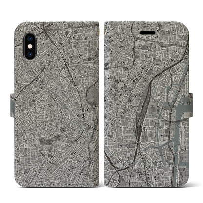 【高輪ゲートウェイ（東京都）】地図柄iPhoneケース（手帳タイプ）モノトーン・iPhone XS / X 用