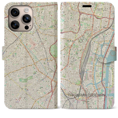 【高輪ゲートウェイ（東京都）】地図柄iPhoneケース（手帳タイプ）ナチュラル・iPhone 16 Plus 用
