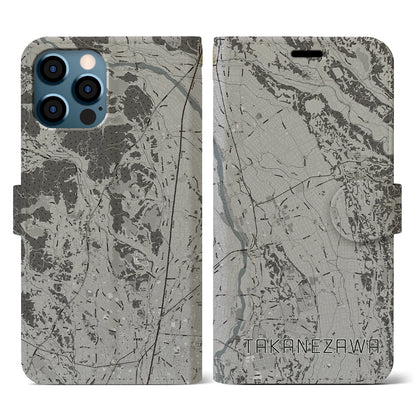 【高根沢（栃木県）】地図柄iPhoneケース（手帳タイプ）モノトーン・iPhone 12 / 12 Pro 用