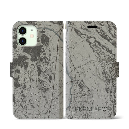 【高根沢（栃木県）】地図柄iPhoneケース（手帳タイプ）モノトーン・iPhone 12 mini 用