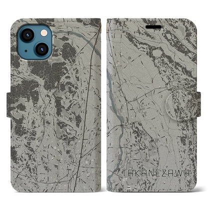 【高根沢（栃木県）】地図柄iPhoneケース（手帳タイプ）モノトーン・iPhone 13 用