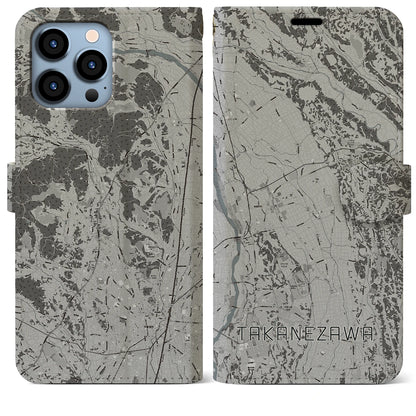 【高根沢（栃木県）】地図柄iPhoneケース（手帳タイプ）モノトーン・iPhone 13 Pro Max 用