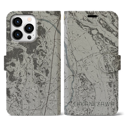 【高根沢（栃木県）】地図柄iPhoneケース（手帳タイプ）モノトーン・iPhone 13 Pro 用