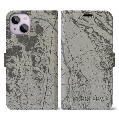 【高根沢（栃木県）】地図柄iPhoneケース（手帳タイプ）モノトーン・iPhone 14 用