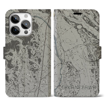 【高根沢（栃木県）】地図柄iPhoneケース（手帳タイプ）モノトーン・iPhone 14 Pro 用