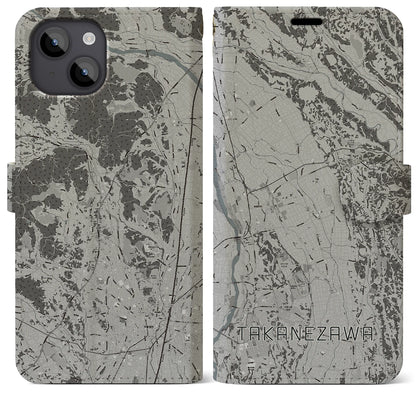 【高根沢（栃木県）】地図柄iPhoneケース（手帳タイプ）モノトーン・iPhone 14 Plus 用