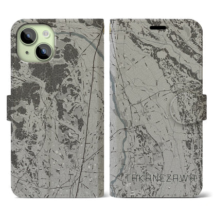 【高根沢（栃木県）】地図柄iPhoneケース（手帳タイプ）モノトーン・iPhone 15 用