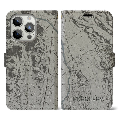 【高根沢（栃木県）】地図柄iPhoneケース（手帳タイプ）モノトーン・iPhone 15 Pro 用