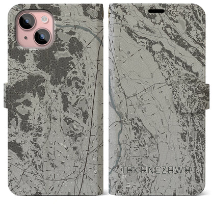 【高根沢（栃木県）】地図柄iPhoneケース（手帳タイプ）モノトーン・iPhone 15 Plus 用