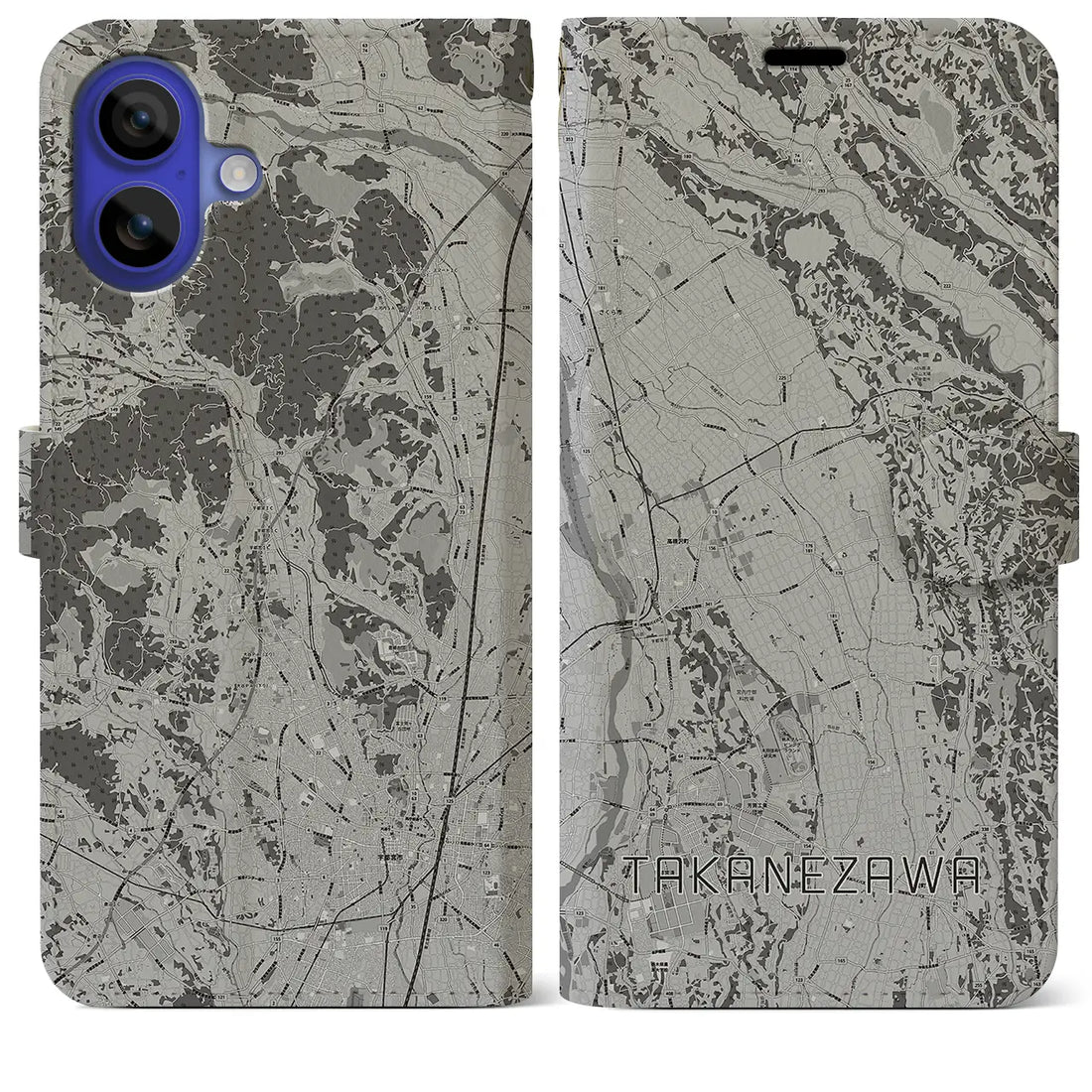 【高根沢(栃木県)】地図柄iPhoneケース(手帳タイプ)モノトーン・iPhone 16 Pro Max 用