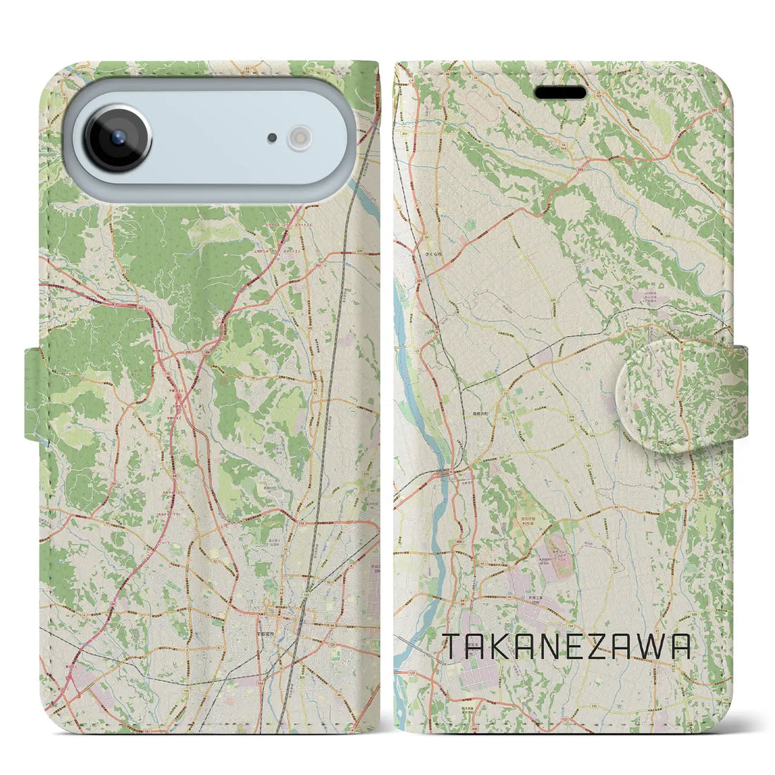 【高根沢（栃木県）】地図柄iPhoneケース（手帳タイプ）ナチュラル・iPhone 17 Pro Max 用