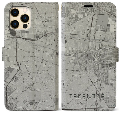 【鷹の台（東京都）】地図柄iPhoneケース（手帳タイプ）モノトーン・iPhone 12 Pro Max 用