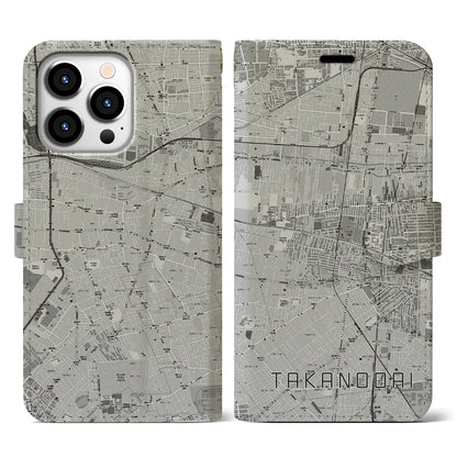 【鷹の台（東京都）】地図柄iPhoneケース（手帳タイプ）モノトーン・iPhone 13 Pro 用