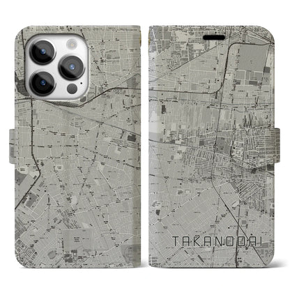 【鷹の台（東京都）】地図柄iPhoneケース（手帳タイプ）モノトーン・iPhone 14 Pro 用