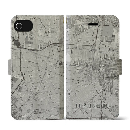 【鷹の台（東京都）】地図柄iPhoneケース（手帳タイプ）モノトーン・iPhone SE（第3 / 第2世代） / 8 / 7 / 6s / 6 用