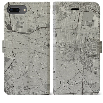 【鷹の台（東京都）】地図柄iPhoneケース（手帳タイプ）モノトーン・iPhone 8Plus /7Plus / 6sPlus / 6Plus 用