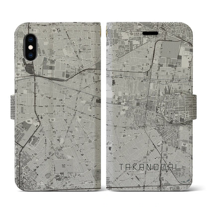 【鷹の台（東京都）】地図柄iPhoneケース（手帳タイプ）モノトーン・iPhone XS / X 用