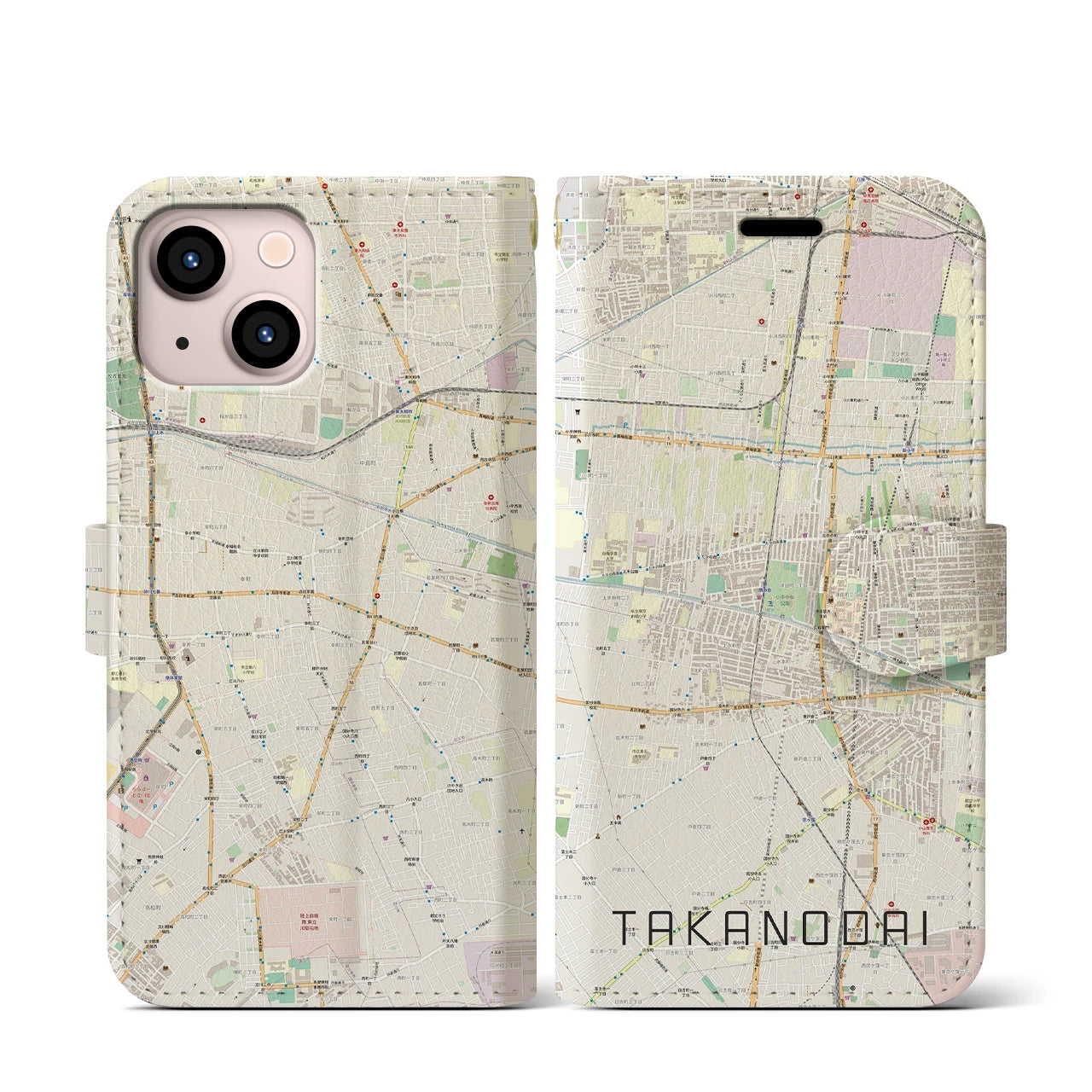 【鷹の台（東京都）】地図柄iPhoneケース（手帳タイプ）