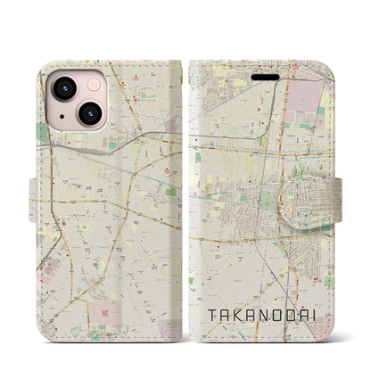 【鷹の台（東京都）】地図柄iPhoneケース（手帳タイプ）ナチュラル・iPhone 13 mini 用