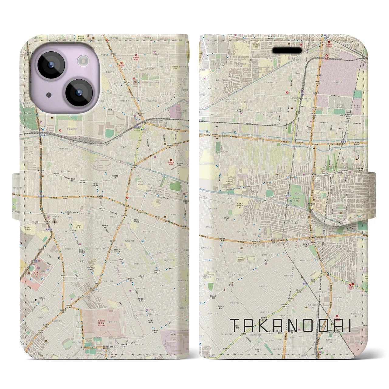 【鷹の台（東京都）】地図柄iPhoneケース（手帳タイプ）