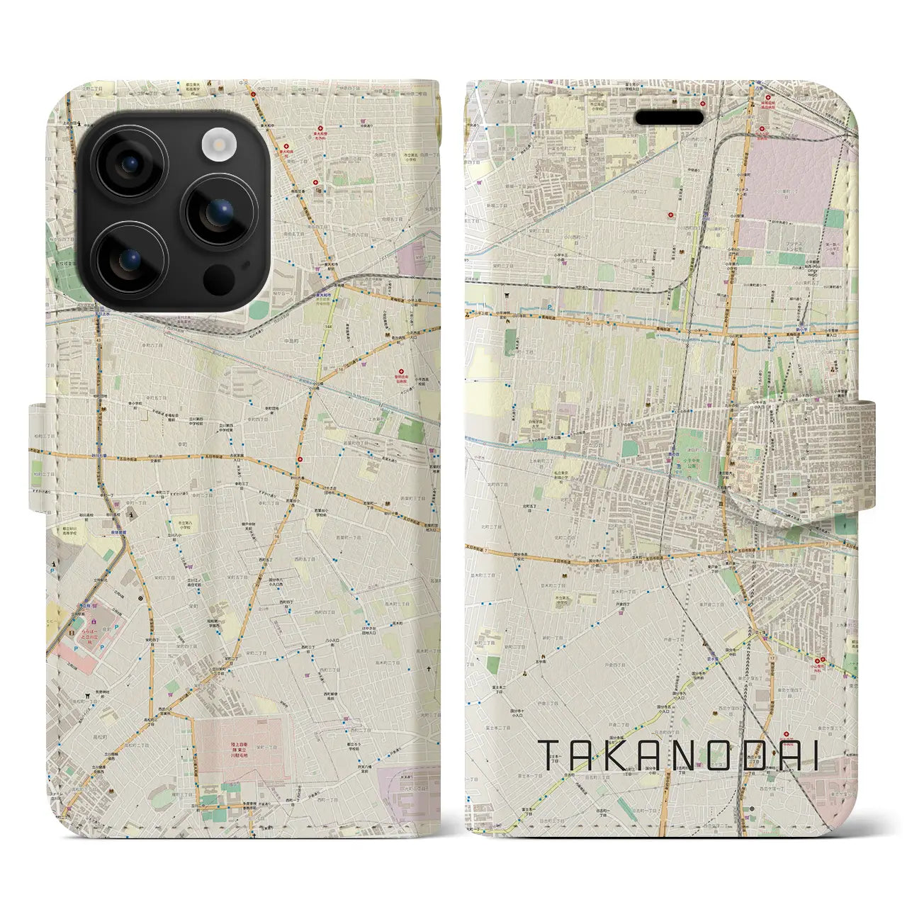 【鷹の台（東京都）】地図柄iPhoneケース（手帳タイプ）ナチュラル・iPhone 16 用