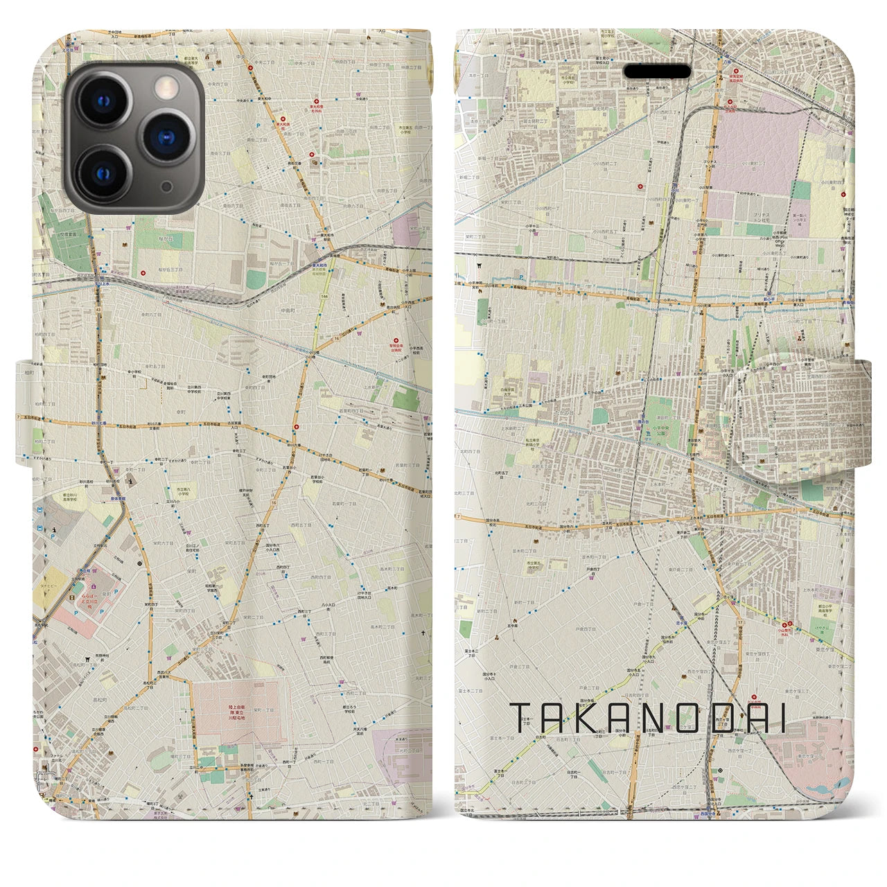 【鷹の台（東京都）】地図柄iPhoneケース（手帳タイプ）