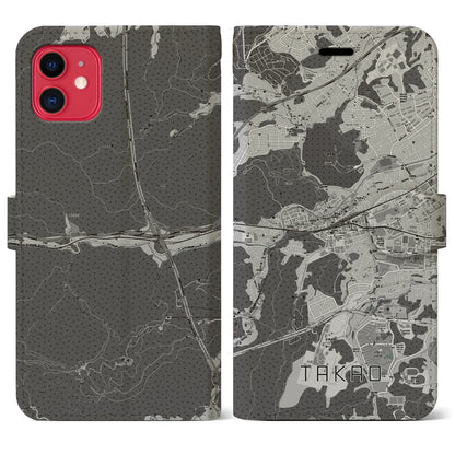 【高尾（東京都）】地図柄iPhoneケース（手帳タイプ）モノトーン・iPhone 11 用